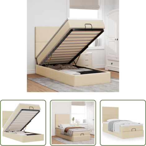 vidaXL Letto con stoccaggio -  Pouf Letto con Materasso Crema 90x200 cm in Tessuto
