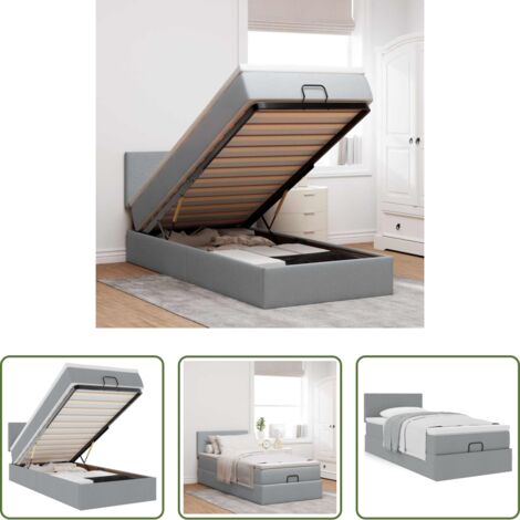vidaXL Letto con stoccaggio -  Pouf Letto con Materasso Grigio Chiaro 100x200 cm in Tessuto