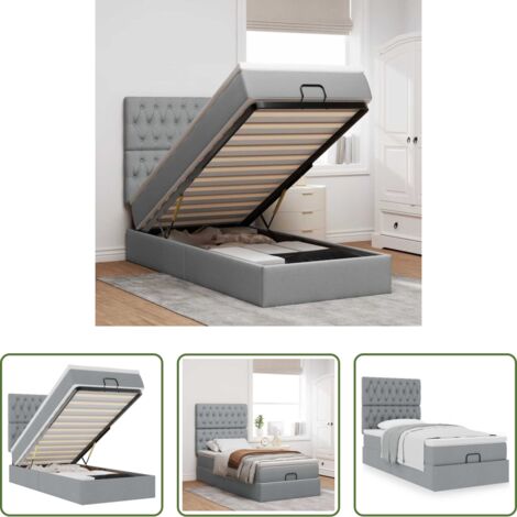 vidaXL Letto con stoccaggio -  Pouf Letto con Materasso Grigio Chiaro 100x200 cm in Tessuto