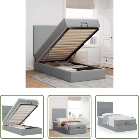 vidaXL Letto con stoccaggio - Pouf Letto con Materasso Grigio Chiaro 100x200 cm in Tessuto