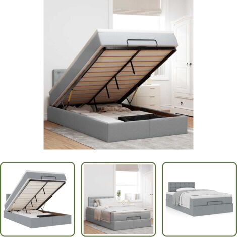 vidaXL Letto con stoccaggio -  Pouf Letto con Materasso Grigio Chiaro 120x190 cm in Tessuto