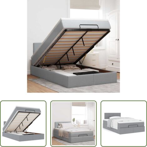 vidaXL Letto con stoccaggio -  Pouf Letto con Materasso Grigio Chiaro 120x200 cm in Tessuto