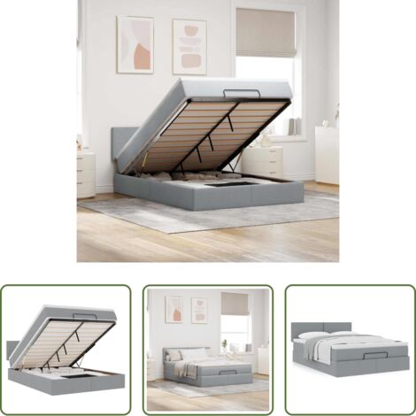 vidaXL Letto con stoccaggio -  Pouf Letto con Materasso Grigio Chiaro 140x190 cm in Tessuto