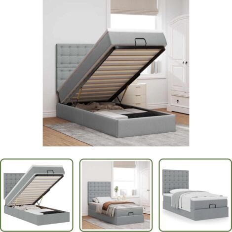 vidaXL Letto con stoccaggio -  Pouf Letto con Materasso Grigio Chiaro 90x200 cm in Tessuto