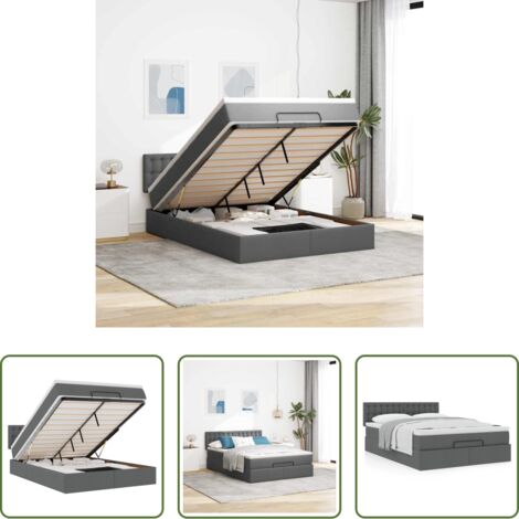 vidaXL Letto con stoccaggio -  Pouf Letto con Materasso Grigio Scuro 140x190 cm in Tessuto