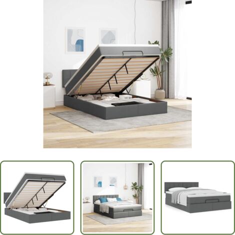vidaXL Letto con stoccaggio -  Pouf Letto con Materasso Grigio Scuro 140x190 cm in Tessuto