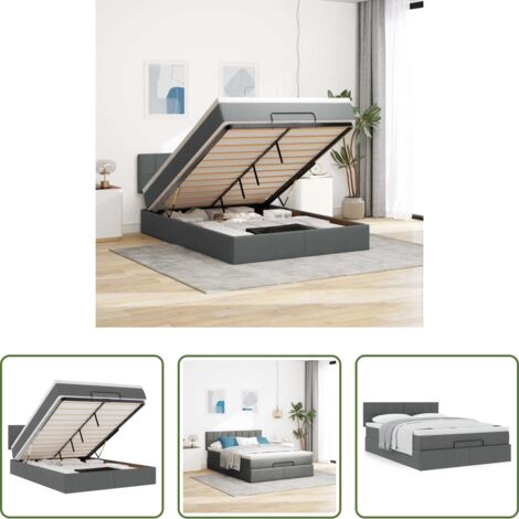 vidaXL Letto con stoccaggio -  Pouf Letto con Materasso Grigio Scuro 140x200 cm in Tessuto