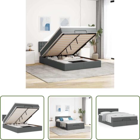 vidaXL Letto con stoccaggio -  Pouf Letto con Materasso Grigio Scuro 140x200 cm in Tessuto