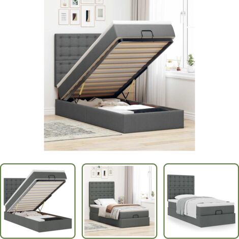 vidaXL Letto con stoccaggio -  Pouf Letto con Materasso Grigio Scuro 90x200 cm in Tessuto