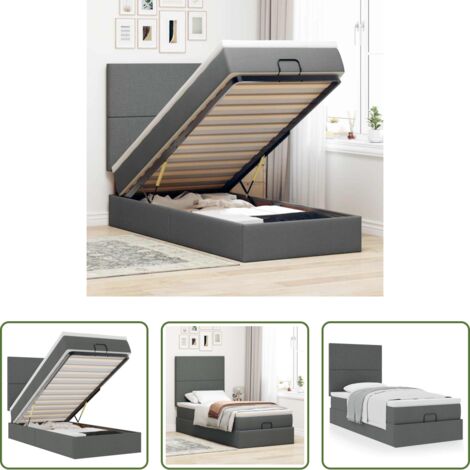 vidaXL Letto con stoccaggio -  Pouf Letto con Materasso Grigio Scuro 90x200 cm in Tessuto