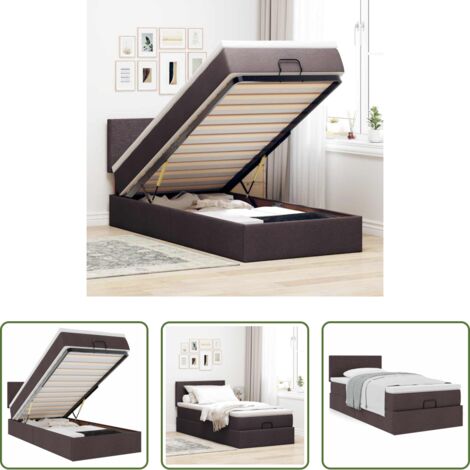 vidaXL Letto con stoccaggio -  Pouf Letto con Materasso Marrone Scuro 90x200 cm in Tessuto