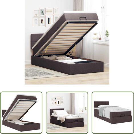 vidaXL Letto con stoccaggio -  Pouf Letto con Materasso Marrone Scuro 90x200 cm in Tessuto