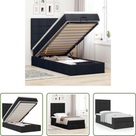vidaXL Letto con stoccaggio -  Pouf Letto con Materasso Nero 100x200 cm in Tessuto