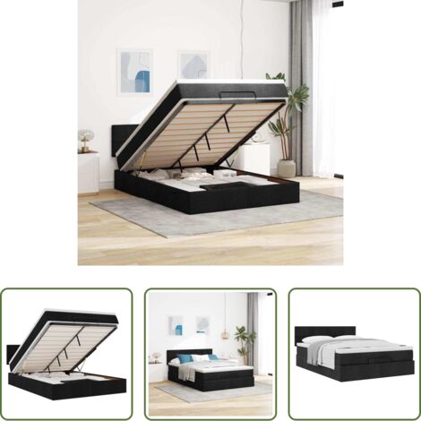 vidaXL Letto con stoccaggio -  Pouf Letto con Materasso Nero 140x190 cm in Tessuto