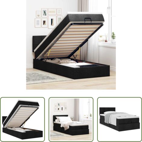 vidaXL Letto con stoccaggio -  Pouf Letto con Materasso Nero 90x200 cm in Tessuto