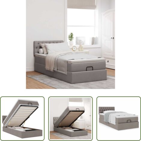 vidaXL Letto con stoccaggio -  Pouf Letto con Materasso Tortora 90x200 cm in Tessuto