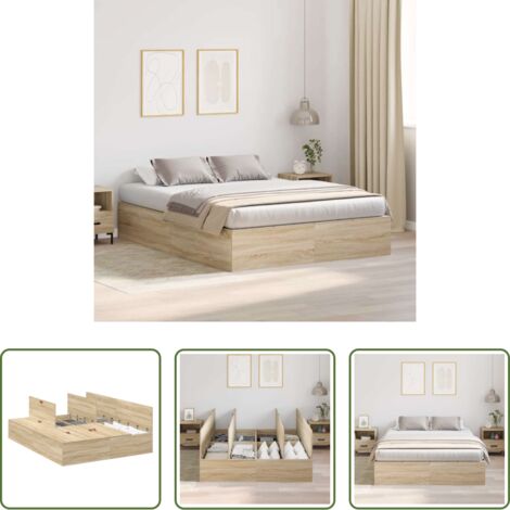 vidaXL Letto con stoccaggio -  Struttura letto con contenitore Rovere Sonoma 150 x 200 cm