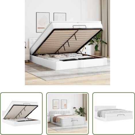 vidaXL Letto con stoccaggio -  Struttura Letto Pouf con Materassi Bianco 200x200 cm Similpelle