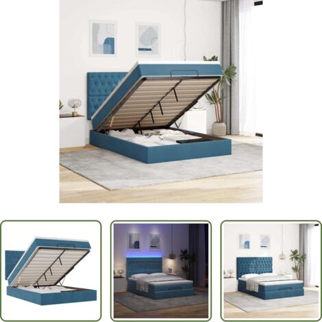 vidaXL Letto con stoccaggio -  Struttura Letto Pouf con Materassi Blu 140x200cm in Velluto
