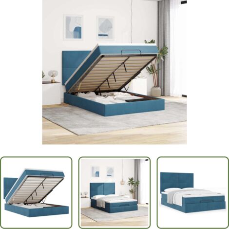 vidaXL Letto con stoccaggio -  Struttura Letto Pouf con Materassi Blu 140x200cm in Velluto