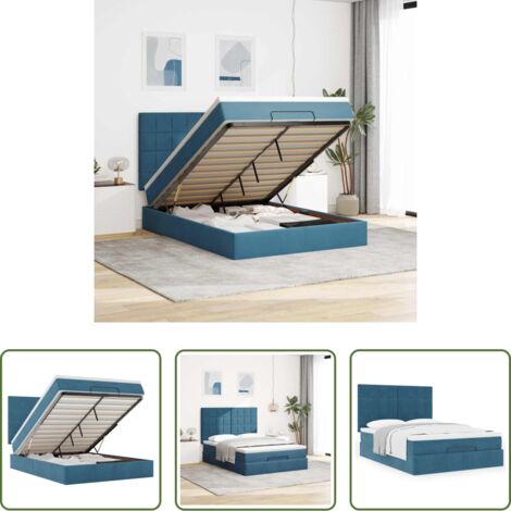 vidaXL Letto con stoccaggio -  Struttura Letto Pouf con Materassi Blu 140x200cm in Velluto