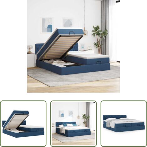 vidaXL Letto con stoccaggio -  Struttura Letto Pouf con Materassi Blu 180x200cm in Tessuto