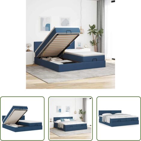 vidaXL Letto con stoccaggio -  Struttura Letto Pouf con Materassi Blu 180x200cm in Tessuto