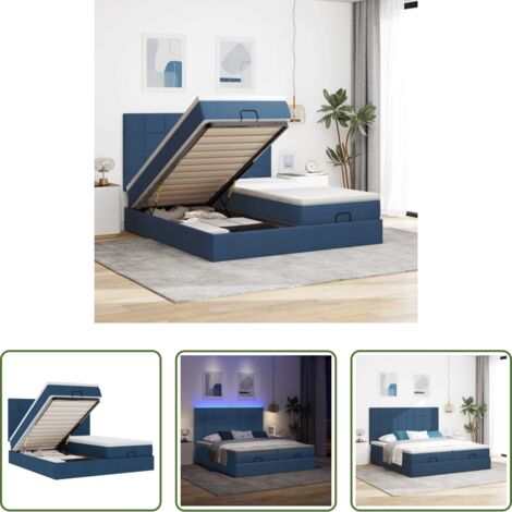vidaXL Letto con stoccaggio -  Struttura Letto Pouf con Materassi Blu 200x200 cm in Tessuto