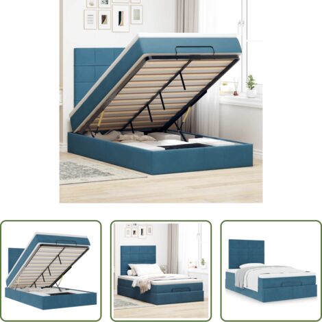 vidaXL Letto con stoccaggio -  Struttura Letto Pouf con Materassi Blu Scuro 120x200 cm Velluto