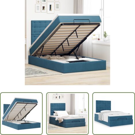 vidaXL Letto con stoccaggio -  Struttura Letto Pouf con Materassi Blu Scuro 120x200 cm Velluto