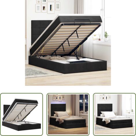 vidaXL Letto con stoccaggio -  Struttura Letto Pouf con Materassi Nero 120x200 cm Velluto