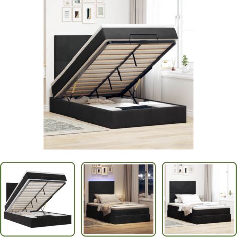 vidaXL Letto con stoccaggio -  Struttura Letto Pouf con Materassi Nero 120x200 cm Velluto