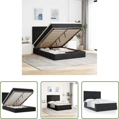 vidaXL Letto con stoccaggio -  Struttura Letto Pouf con Materassi Nero 140x190 cm in Velluto