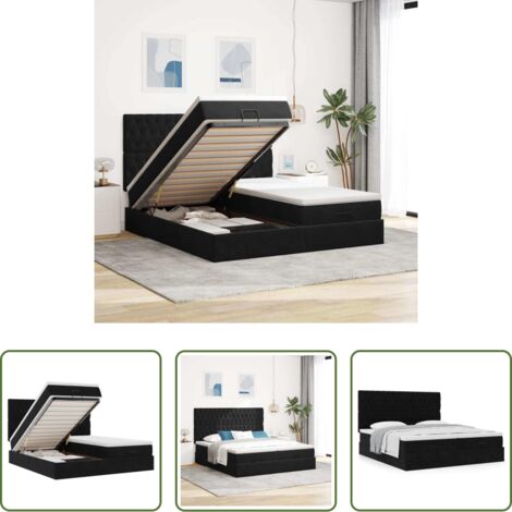 vidaXL Letto con stoccaggio -  Struttura Letto Pouf con Materassi Nero 180x200 cm in Velluto