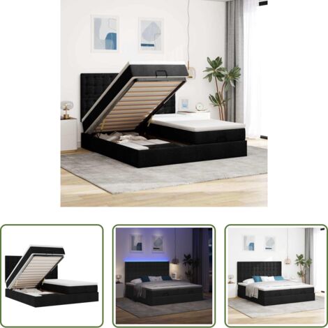 vidaXL Letto con stoccaggio -  Struttura Letto Pouf con Materassi Nero 200x200 cm in Tessuto