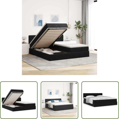 vidaXL Letto con stoccaggio -  Struttura Letto Pouf con Materassi Nero 200x200 cm Velluto