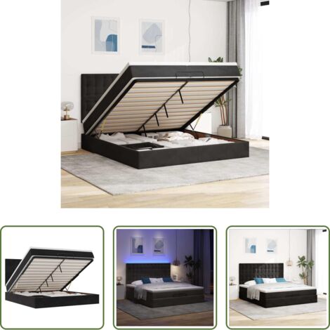 vidaXL Letto con stoccaggio -  Struttura Letto Pouf con Materassi Nero 200x200 cm Velluto