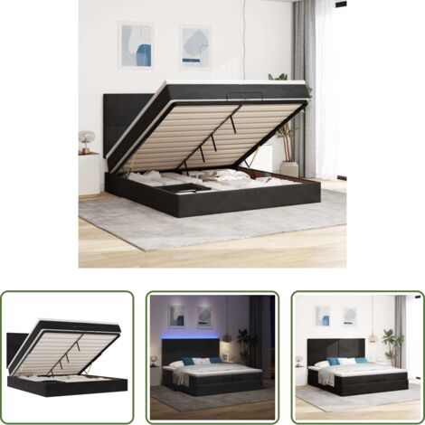 vidaXL Letto con stoccaggio -  Struttura Letto Pouf con Materassi Nero 200x200 cm Velluto
