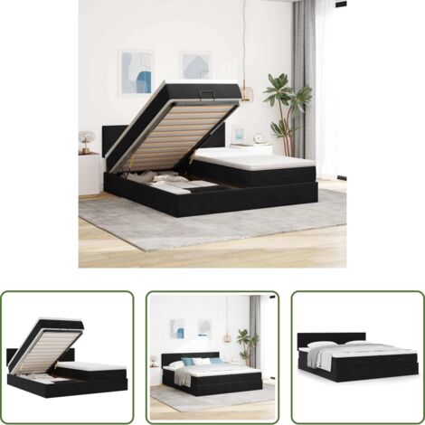 vidaXL Letto con stoccaggio -  Struttura Letto Pouf con Materassi Nero 200x200 cm Velluto