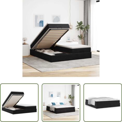 vidaXL Letto con stoccaggio -  Struttura Letto Pouf con Materassi Nero 200x200 cm Velluto