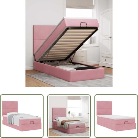 vidaXL Letto con stoccaggio -  Struttura Letto Pouf con Materassi Rosa 100x200 cm Velluto