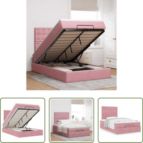vidaXL Letto con stoccaggio -  Struttura Letto Pouf con Materassi Rosa 120x190 cm Velluto