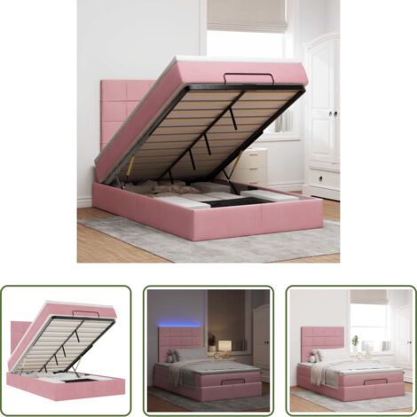 vidaXL Letto con stoccaggio -  Struttura Letto Pouf con Materassi Rosa 120x190 cm Velluto