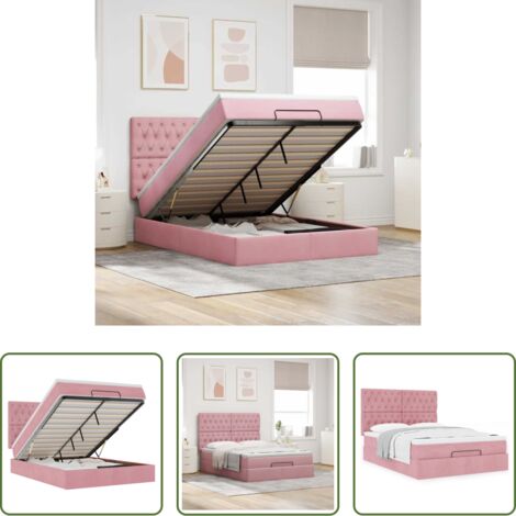 vidaXL Letto con stoccaggio -  Struttura Letto Pouf con Materassi Rosa 140x200 cm in Velluto