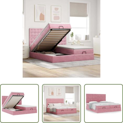 vidaXL Letto con stoccaggio -  Struttura Letto Pouf con Materassi Rosa 160x200 cm Velluto