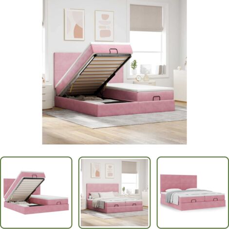 vidaXL Letto con stoccaggio -  Struttura Letto Pouf con Materassi Rosa 160x200 cm Velluto