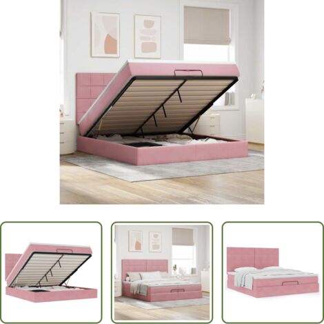 vidaXL Letto con stoccaggio -  Struttura Letto Pouf con Materassi Rosa 200x200 cm Velluto