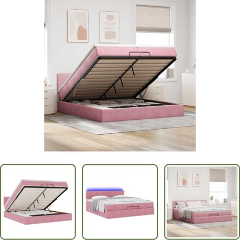 vidaXL Letto con stoccaggio -  Struttura Letto Pouf con Materassi Rosa 200x200 cm Velluto