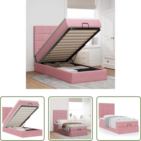 vidaXL Letto con stoccaggio -  Struttura Letto Pouf con Materassi Rosa 80x200 cm Velluto