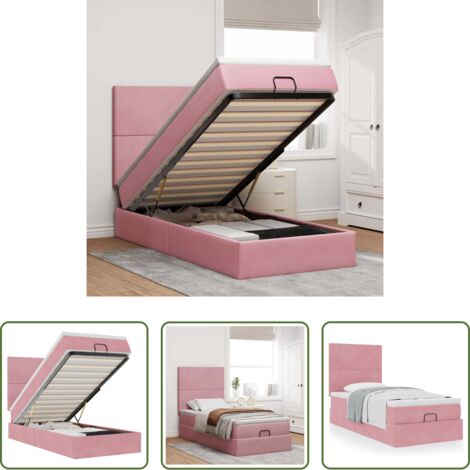 vidaXL Letto con stoccaggio -  Struttura Letto Pouf con Materassi Rosa 90x200 cm in Velluto